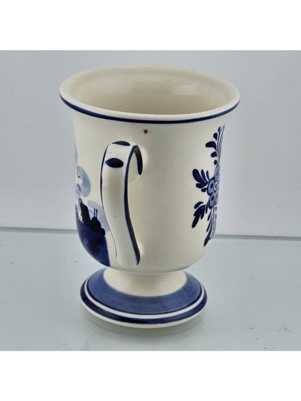Delft Blue Pottery Mug Handpainted Windmill DAIC Holland Pedestal handle cup - Picture 2 of 12